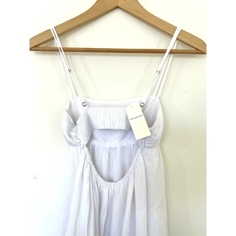 Abercrombie & Fitch Crinkled Texture Babydoll Maxi Dress Size XXS White NWT